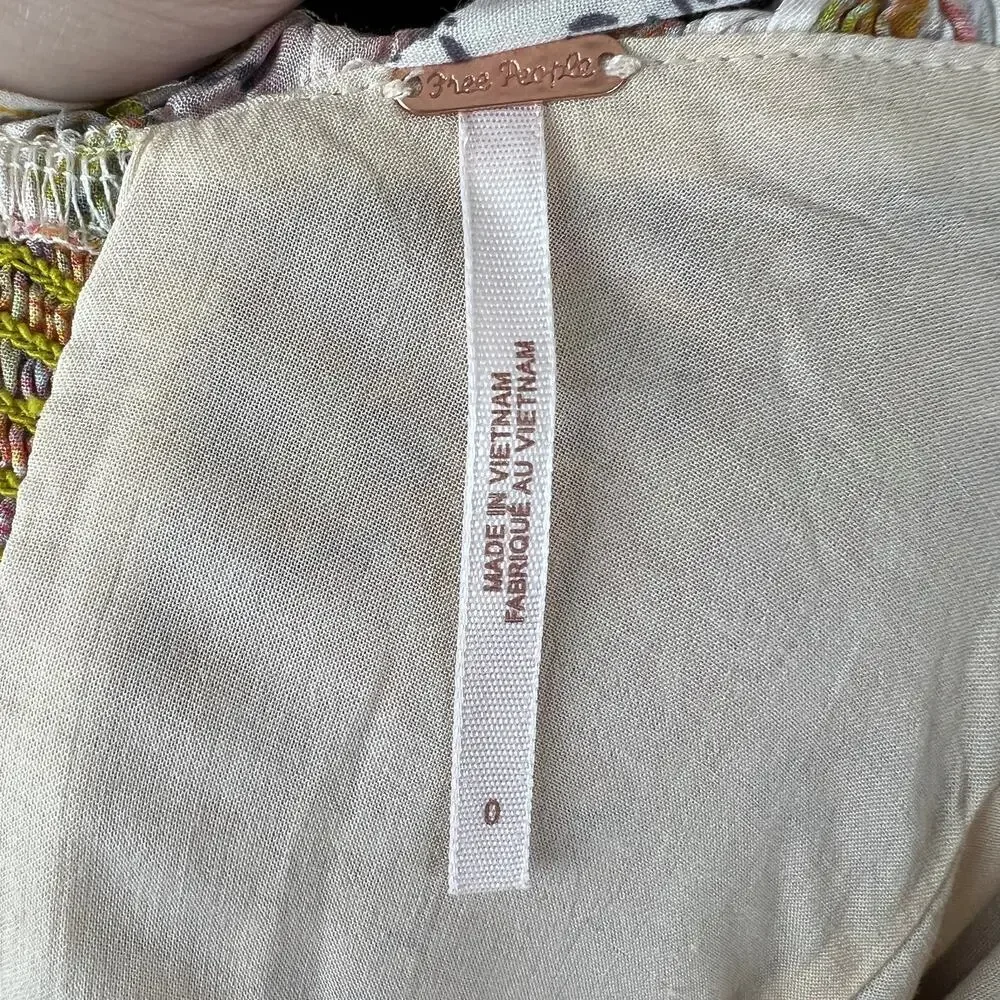 FREE PEOPLE Light Combo Lover Boy Tie Strap Button Up Maxi Dress OB902389 Boho 0 - Picture 7 of 10